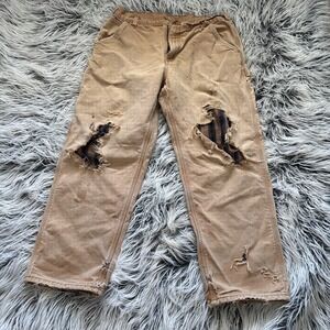 Vintage Carhartt Distressed Lined Work Pants High Rise Men's SZ 36X29 Tan Khaki